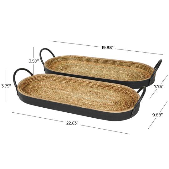 Brown Wooden Coiled Oval Nesting Tray Décor Set